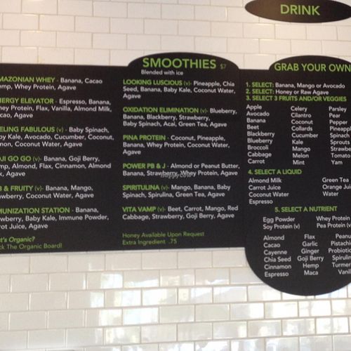 Smoothie Menu board  at grabbagreen - North in Scottsdale