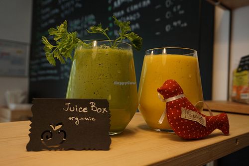 Fresh cold pressed organic juices and velvet smoothies at JuiceBox in Sofia