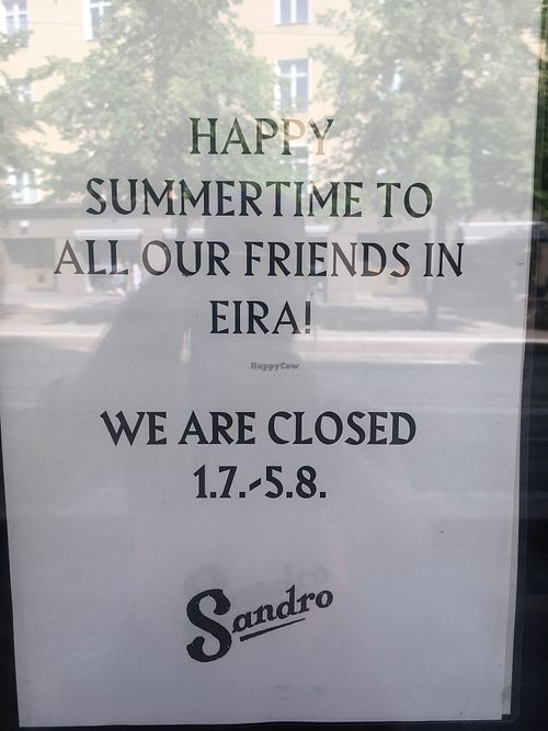 Suljettu 1.7.-5.8.2018 at Sandro - Eira in Helsinki