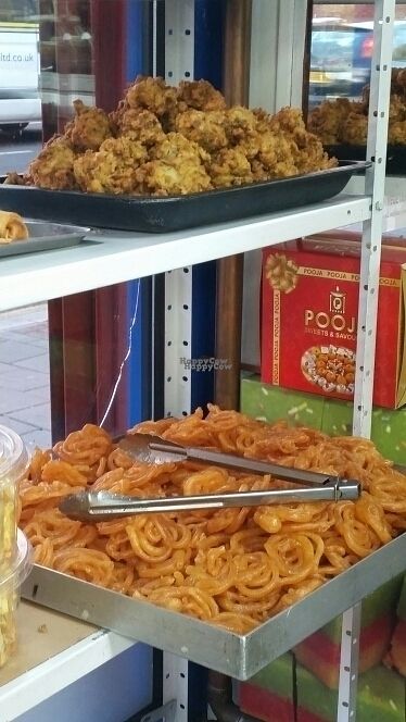 Pakhora and gulebi at Pooja Sweets and Savories in Cardiff