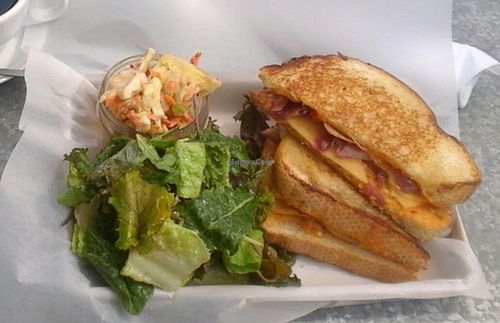 Vegan grilled cheese with artichoke hearts, caramelized onions, and chipotle peppers. at Roquefort in Murphys