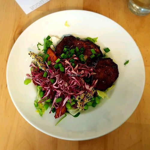Miso-ginger-aubergine steaks with a perfect salad to Match. Quite a wait, but worth it. One of the tastiest meals in Wroclaw.  at Zyzna in Wroclaw