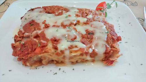 Lasagna bolognese at Universo Vegano in Florence