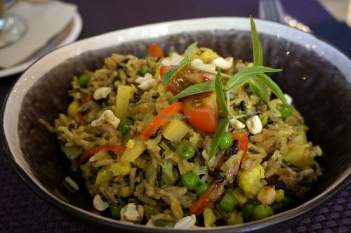 Wok with pineapple at Bhajan Cafe in Riga