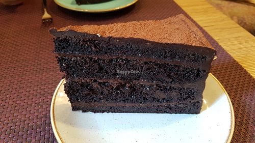 Chocolate layer cake at Bhajan Cafe in Riga
