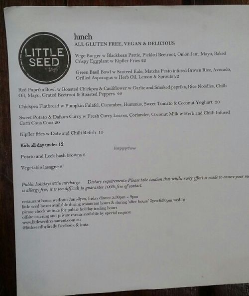 menu 2 at Little Seed by Firefly in Toowoomba