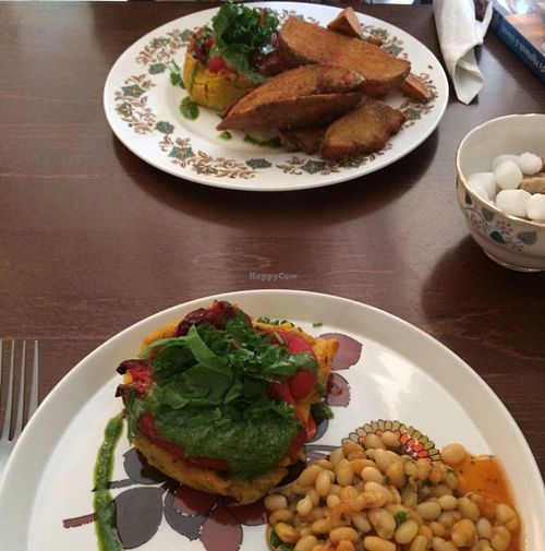 one vegan ie with wedges, one with beans at Skye Pie Cafe in Isle Of Skye