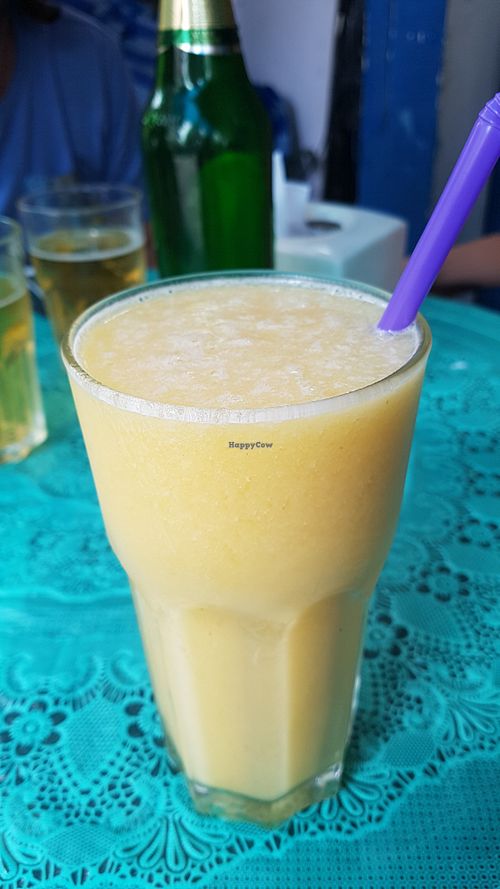 Mango-pineapple shake at Peppermaint Guesthouse in Chiang Mai