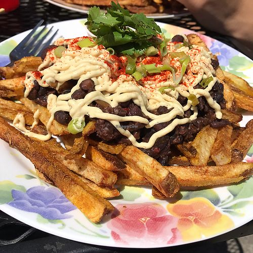 chili cheese fries  at DJ's Vinyl Vegan - Food Trailer in Astoria