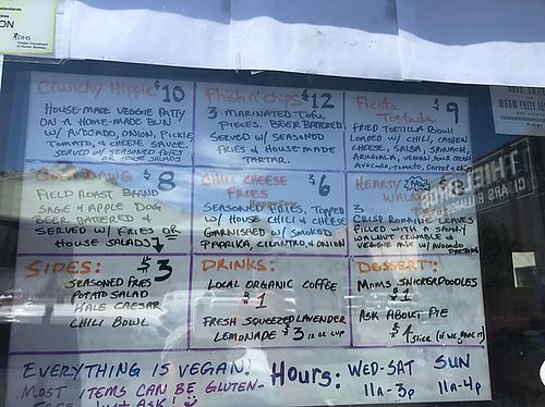 menu board at DJ's Vinyl Vegan - Food Trailer in Astoria