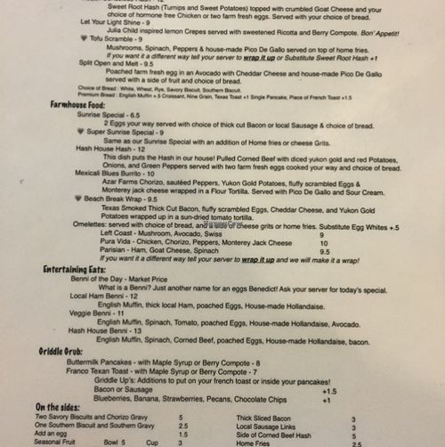 Menu side 1 at The Loving Cup Hash House in Jacksonville Beach