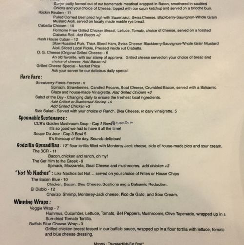 Menu side 2 at The Loving Cup Hash House in Jacksonville Beach