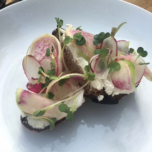 radish toast at Plant Food + Wine in Los Angeles