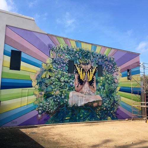 amazing mural on the side of the Resturant  at Plant Food + Wine in Los Angeles