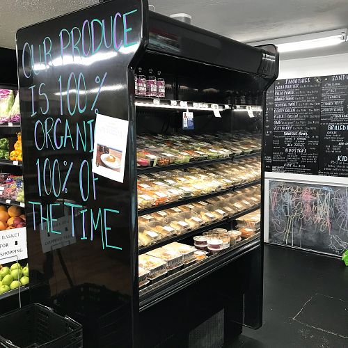 Produce mission on grab and go cooler at Organic Market in Dennis Port