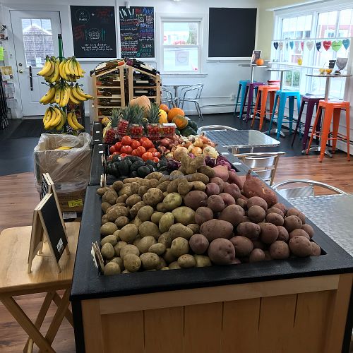 Potatoes and onions at Organic Market in Dennis Port