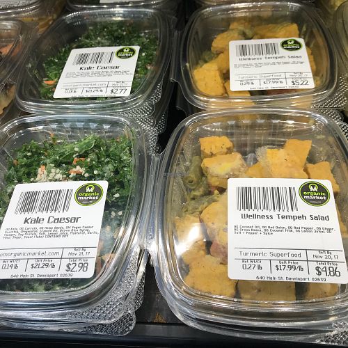Vegan kale and tempeh salads at Organic Market in Dennis Port