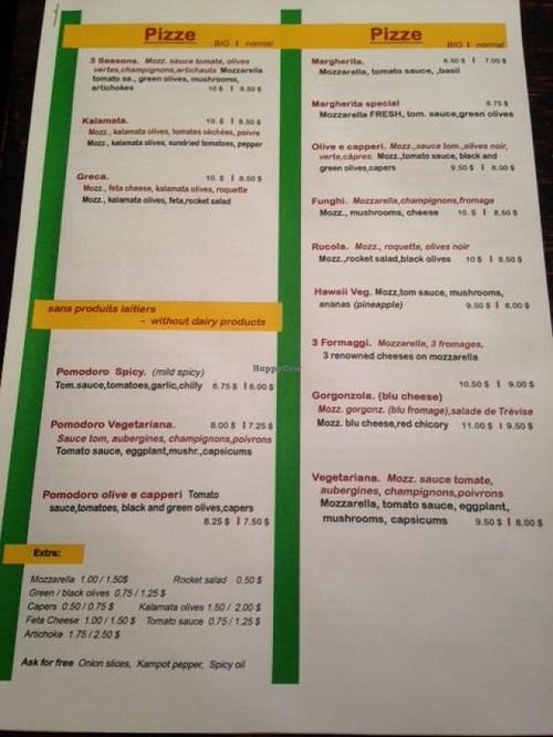 pizza menu at The Italian House in Phnom Penh