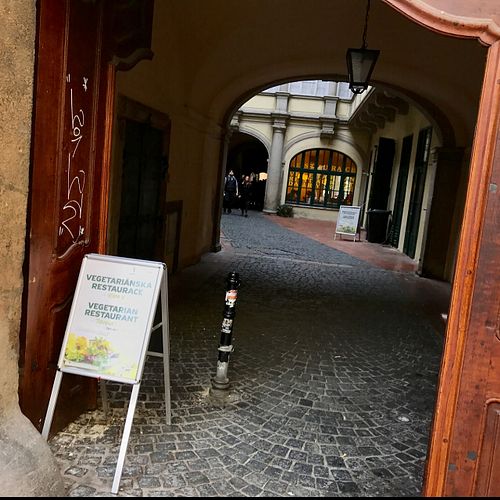 street entrance at Country Life Restaurant in Prague