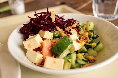 selection of salads from the buffet at Country Life Restaurant in Prague
