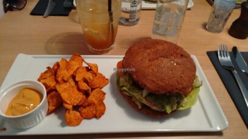 burger and housemade lemonade ginger soda at simpleRAW in Copenhagen