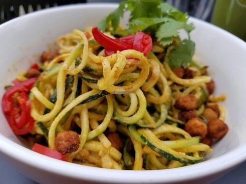 raw noodles with a curry sauce at simpleRAW in Copenhagen