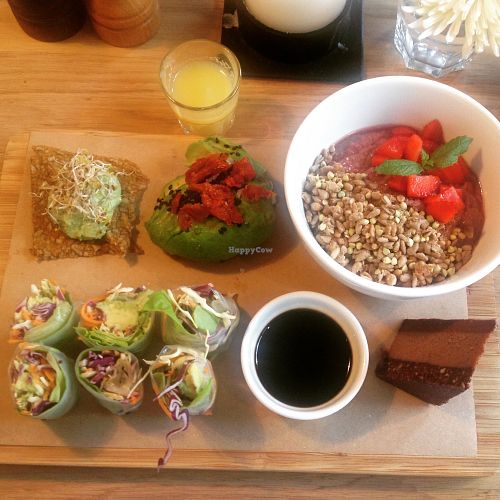 The brunch plate with ginger shot. at simpleRAW in Copenhagen