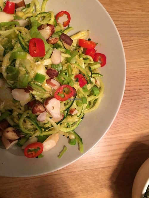 Courgette noodles with curry dressing. It was okay, but I am sure you can order something more tasty off of the menu  at simpleRAW in Copenhagen