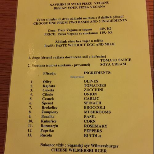 vegan pizza menu  at Pizzeria Manna in Prague