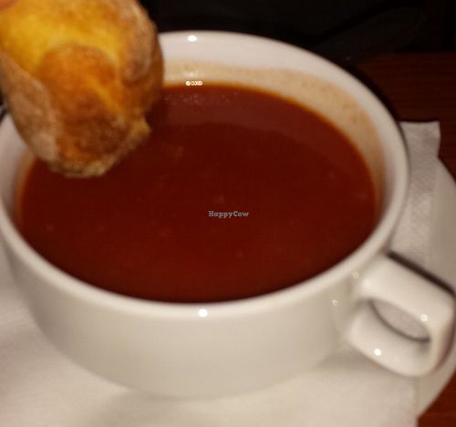 tomatoe soup and bread  at Pizzeria Manna in Prague