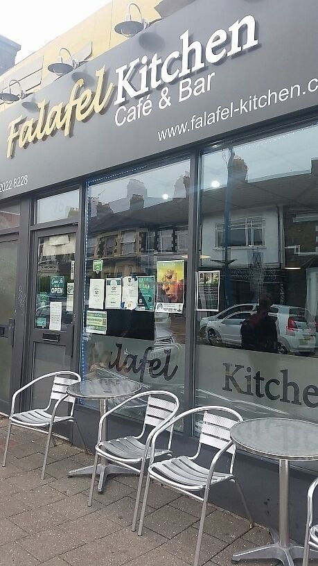 outside at Falafel Kitchen in Cardiff