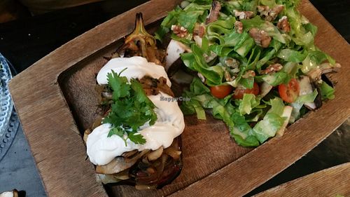 Eggplant, mushrooms, cashew cheese at Ugata Bakery in Kibbutz Kineret
