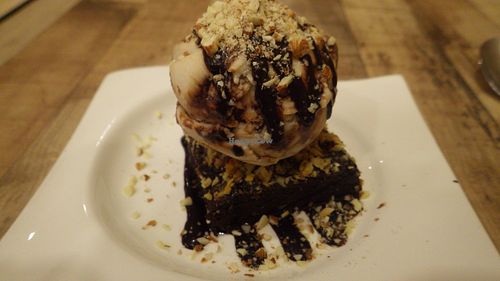 Warm walnut fudge brownie with peanut butter and chocolate ice cream at Brownice Italian Bistro in East Singapore
