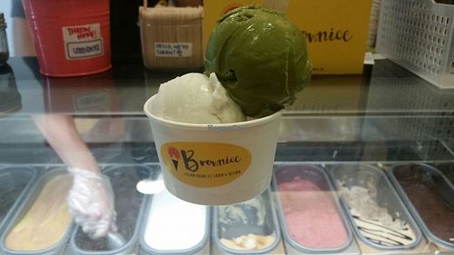 Matcha and coconut ice cream  at Brownice Italian Bistro in East Singapore