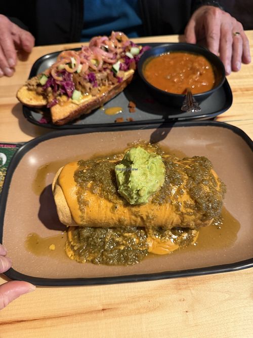 Chimichanga & hot honey chicken sandwich    at The Burrowing Owl in Colorado Springs