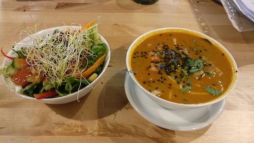 healthy option small soup and side salad at Ahimsa Vegan Restaurant and Club in Wroclaw