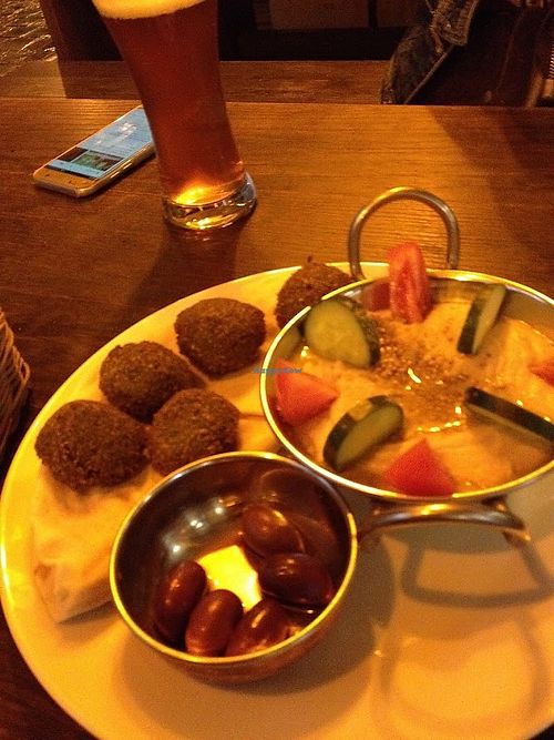 Falafel plate (with hummus and olives) at Ahimsa Vegan Restaurant and Club in Wroclaw