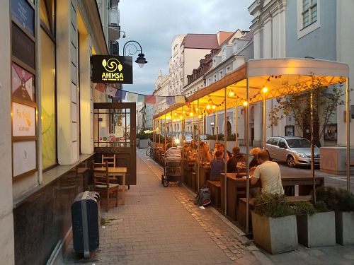 Outside at Ahimsa Vegan Restaurant and Club in Wroclaw