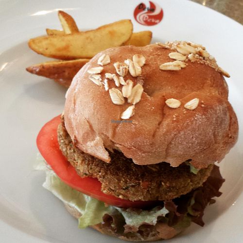 Original burger! at DevaDeva Cafe in Tokyo