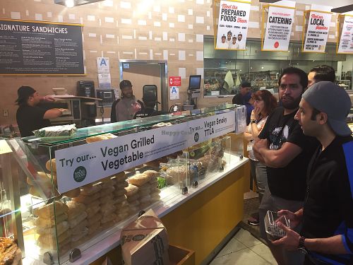 Sandwich counter offering two delicious vegan sandwiches  at Whole Foods Market in Playa Vista