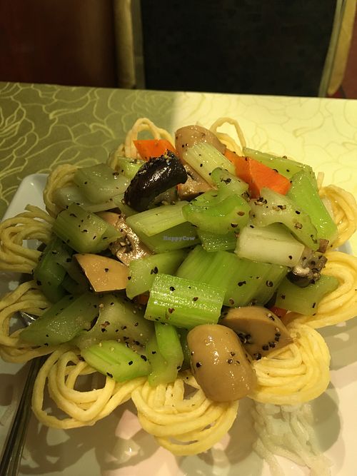 Mixed Veg & Mixed Mushrooms in Noodle Bowl at Light Vegetarian Restaurant in Kowloon