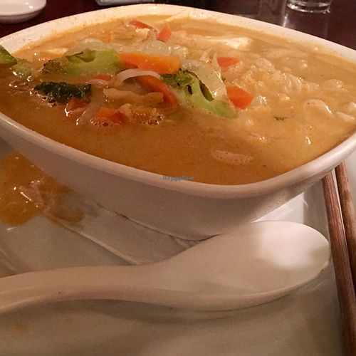 vegan Thai coconut soup with tofu at Chile Rojo in Puerto Viejo De Talamanca