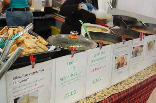 Sambosas and hot dishes. Tasty and cruelty-free food in Greenwich. at Red Tent Ethiopia in South East London