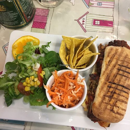 Meatballs in tomato sauce panini with vegan cheese  at Blondes in Cottingham