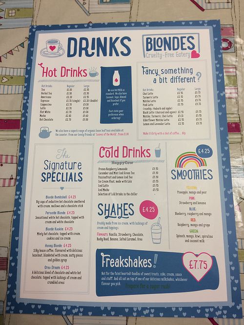 Menu at Blondes in Cottingham