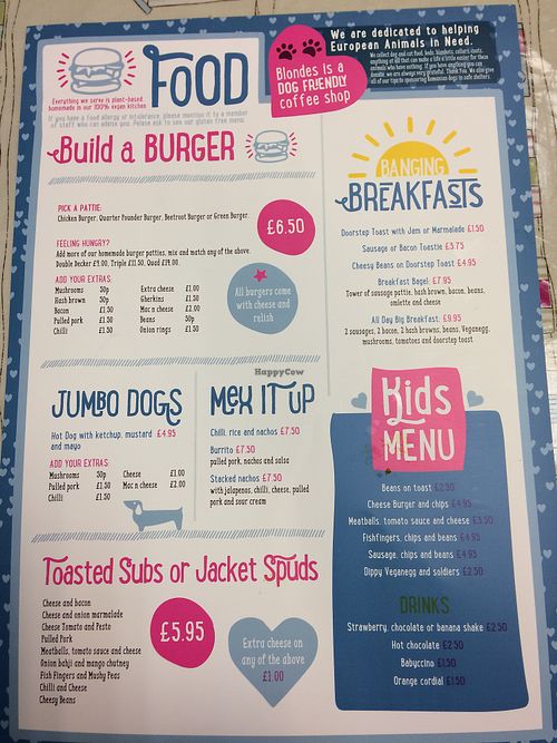 Menu  at Blondes in Cottingham