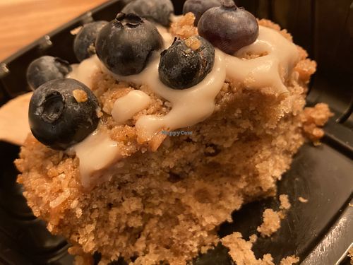 Vegan banana cake with caramel drizzle and blueberries  at The Mad Batter in Cape May