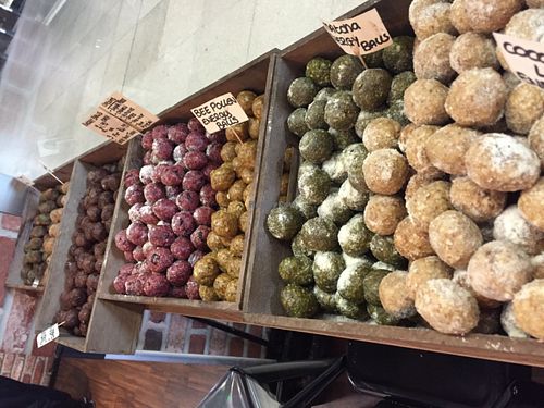 Raw truffles they are vegan and gluten free. Chocolate, cranberry, lime and coconut, matcha, Guarana and maca and mint and chocolate  at supernatural in East London