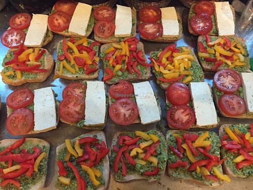 Vegan sandwiches special cashew pesto, tofu, tomatoes and red and yellow peppers. at supernatural in East London