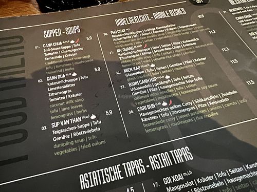 menu at Soy in Berlin